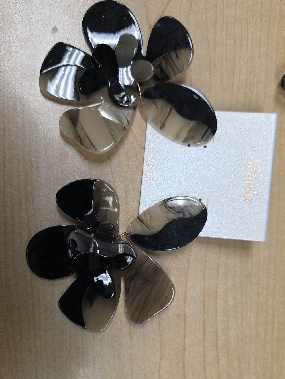 Oversized Floral Drop Earrings in Black Smoke -